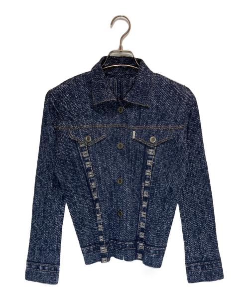 PLEATS PLEASE（プリーツプリーズ）PLEATS PLEASE (プリーツプリーズ) デニム転写プリーツジャケット ブルー サイズ:2の古着・服飾アイテム