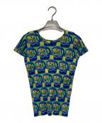 PLEATS PLEASEプリーツプリーズ）の古着「wash 洗剤柄 プリーツカットソー」｜ブルー×イエロー