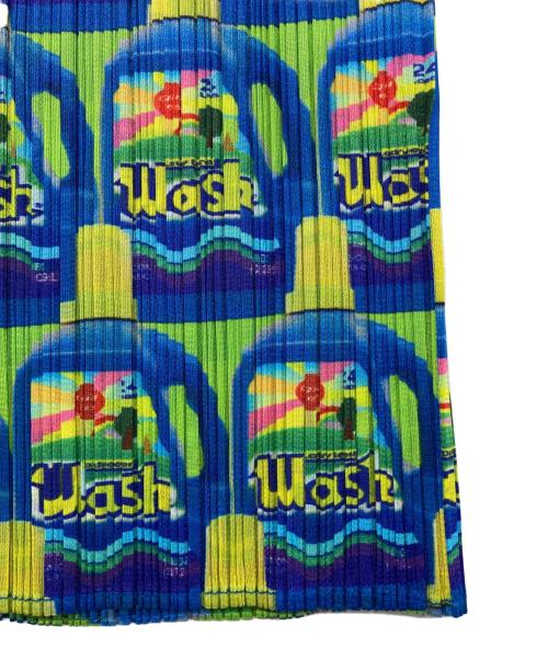 PLEATS PLEASE（プリーツプリーズ）PLEATS PLEASE (プリーツプリーズ) wash 洗剤柄 プリーツカットソー ブルー×イエロー サイズ:3の古着・服飾アイテム