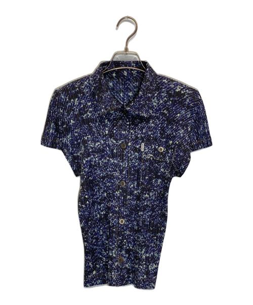 PLEATS PLEASE（プリーツプリーズ）PLEATS PLEASE (プリーツプリーズ) 転写プリーツシャツブラウス ブルー サイズ:3の古着・服飾アイテム