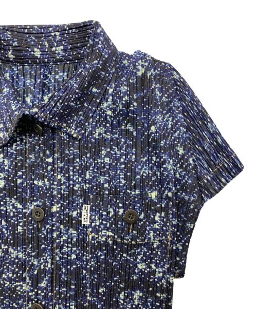 PLEATS PLEASE（プリーツプリーズ）PLEATS PLEASE (プリーツプリーズ) 転写プリーツシャツブラウス ブルー サイズ:3の古着・服飾アイテム