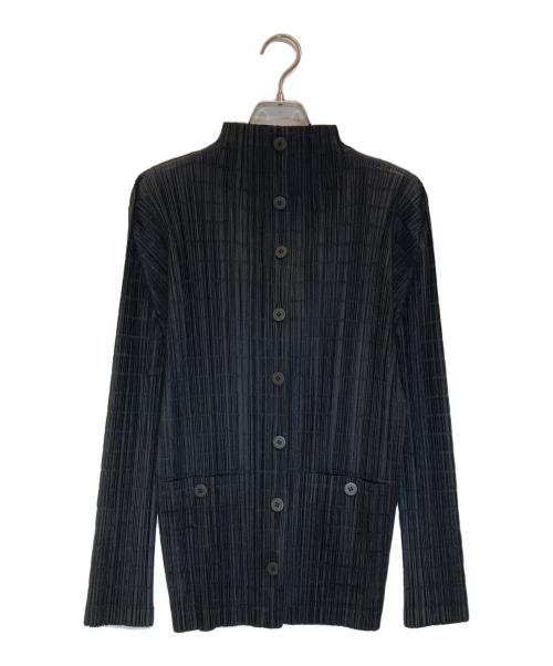 PLEATS PLEASE（プリーツプリーズ）PLEATS PLEASE (プリーツプリーズ) ハイネックプリーツシャツジャケット ブラック サイズ:3の古着・服飾アイテム