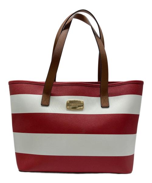 MICHAEL KORS（マイケル・コース）MICHAEL KORS (マイケルコース) トラベル ボーダー スモールトート ハンドバッグ レッド×ホワイトの古着・服飾アイテム
