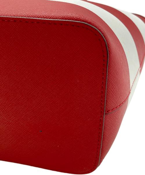 MICHAEL KORS（マイケル・コース）MICHAEL KORS (マイケルコース) トラベル ボーダー スモールトート ハンドバッグ レッド×ホワイトの古着・服飾アイテム