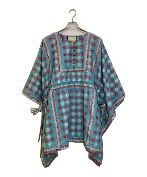 GUCCI（グッチ）GUCCI (グッチ) 総柄刺繍カフタンドレス/627309 ブルー サイズ:40の古着・服飾アイテム