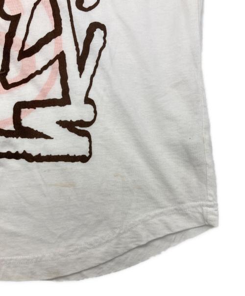 stussy（ステューシー）stussy (ステューシー) プリントロゴバイカラーラグランT ホワイト×ブラウン サイズ:Mの古着・服飾アイテム