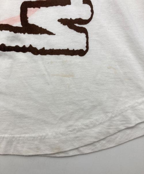 stussy（ステューシー）stussy (ステューシー) プリントロゴバイカラーラグランT ホワイト×ブラウン サイズ:Mの古着・服飾アイテム