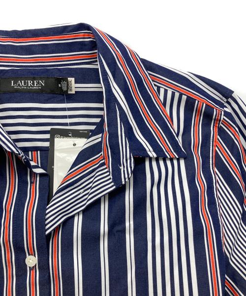 LAUREN RALPH LAUREN（ローレンラルフローレン）LAUREN RALPH LAUREN (ローレンラルフローレン) ストライプド コットン ブロードクロス シャツドレス ネイビー サイズ:10の古着・服飾アイテム