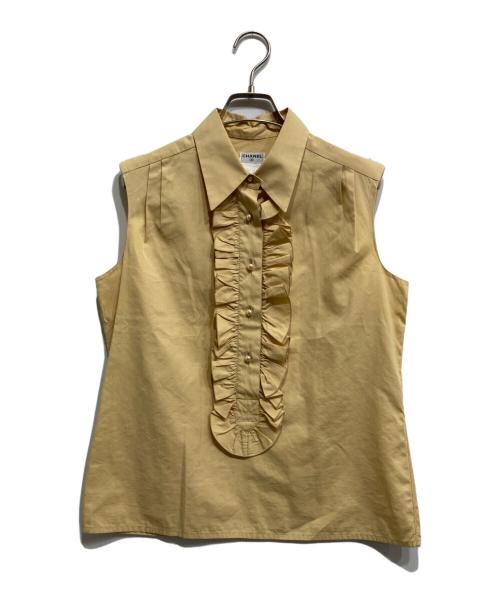 CHANEL（シャネル）CHANEL (シャネル) ノースリーブフリルブラウス イエローベージュ サイズ:38の古着・服飾アイテム