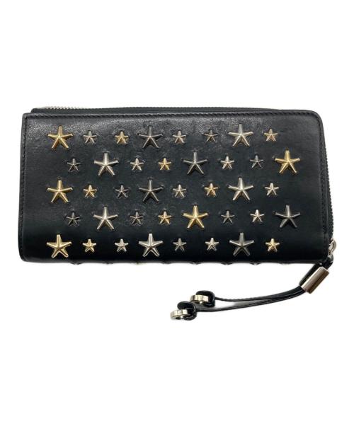 JIMMY CHOO（ジミーチュウ）JIMMY CHOO (ジミーチュウ) スタッズLジップウォレット ブラックの古着・服飾アイテム