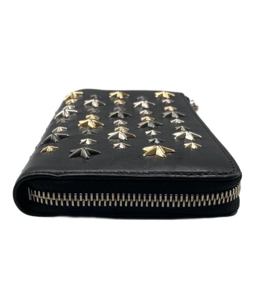 JIMMY CHOO（ジミーチュウ）JIMMY CHOO (ジミーチュウ) スタッズLジップウォレット ブラックの古着・服飾アイテム