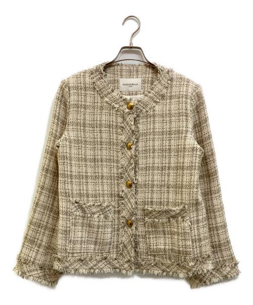 ROPE mademoiselle（ロペマドモアゼル）ROPE mademoiselle (ロペマドモアゼル) ノーカラーツイードジャケット アイボリー サイズ:38の古着・服飾アイテム
