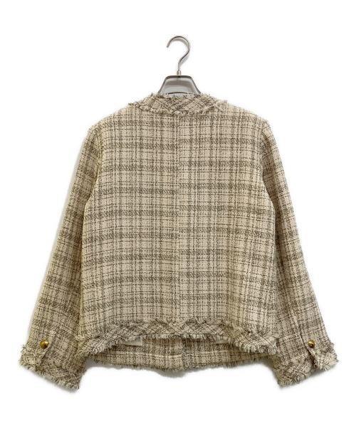 ROPE mademoiselle（ロペマドモアゼル）ROPE mademoiselle (ロペマドモアゼル) ノーカラーツイードジャケット アイボリー サイズ:38の古着・服飾アイテム