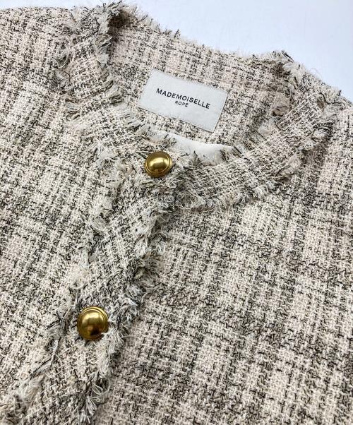 ROPE mademoiselle（ロペマドモアゼル）ROPE mademoiselle (ロペマドモアゼル) ノーカラーツイードジャケット アイボリー サイズ:38の古着・服飾アイテム