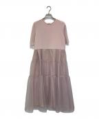 Jolie mignonジョリ―ミニョン）の古着「ふくれオーガンジー ふんわりティアード ドッキングワンピース」｜ピンク