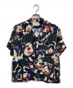 伊賀の京丸屋イガノキョウマルヤ）の古着「伊賀くみひもアロハシャツ 猫忍者」｜ブラック