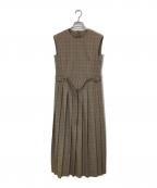 allureville×otona MUSEアルアバイル×オトナミューズ）の古着「TRトロサイドスリットプリーツワンピース」｜ベージュ×ブラウン