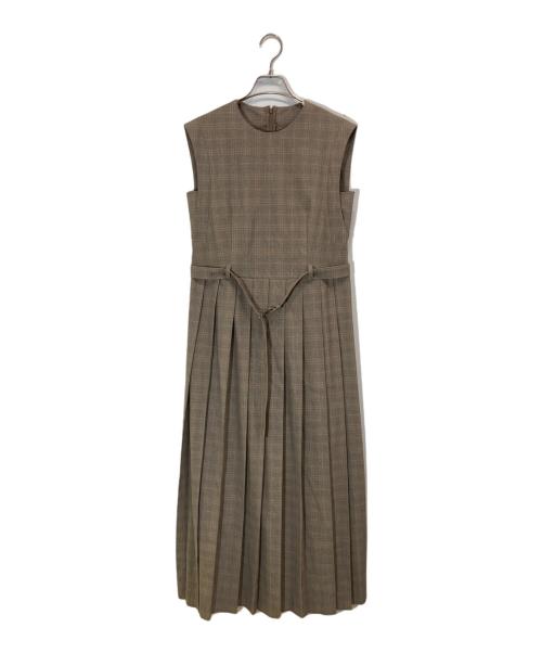 allureville（アルアバイル）allureville (アルアバイル) otona MUSE (オトナミューズ) TRトロサイドスリットプリーツワンピース ベージュ×ブラウン サイズ:2の古着・服飾アイテム