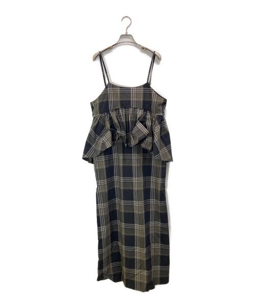 Curensology（カレンソロジー）Curensology (カレンソロジー) チェックペプラムキャミワンピース グレー×ブラック サイズ:Freeの古着・服飾アイテム