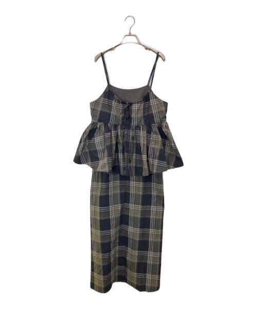 Curensology（カレンソロジー）Curensology (カレンソロジー) チェックペプラムキャミワンピース グレー×ブラック サイズ:Freeの古着・服飾アイテム