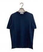 GRAN SASSOグランサッソ）の古着「12ゲージソフトコットンS/Sクルーネックニット」｜ネイビー