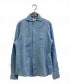 LUIGI BORRELLIルイジボレッリ）の古着「リネンコットンポプリンイタリアンカラーカジュアルシャツ」｜ブルー