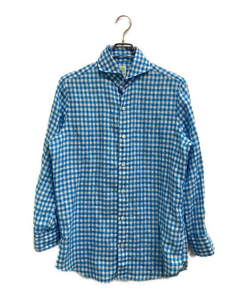 finamore（フィナモレ）Finamore (フィナモレ) リネンギンガムホリゾンタルカラーシャツ ブルー サイズ:40の古着・服飾アイテム