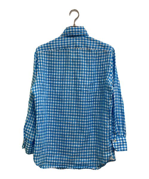 finamore（フィナモレ）Finamore (フィナモレ) リネンギンガムホリゾンタルカラーシャツ ブルー サイズ:40の古着・服飾アイテム