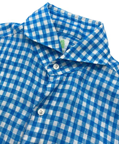 finamore（フィナモレ）Finamore (フィナモレ) リネンギンガムホリゾンタルカラーシャツ ブルー サイズ:40の古着・服飾アイテム