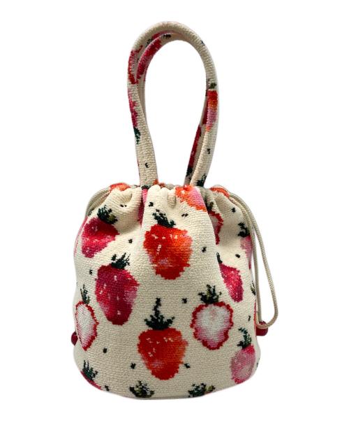 LOVERARY by FEILER（ラブラリー バイ フェイラー）loverary by feiler (ラブラリー バイ フェイラー) ストロベリートートバッグ ベージュ×レッドの古着・服飾アイテム