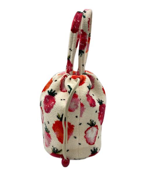 LOVERARY by FEILER（ラブラリー バイ フェイラー）loverary by feiler (ラブラリー バイ フェイラー) ストロベリートートバッグ ベージュ×レッドの古着・服飾アイテム