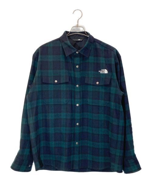 THE NORTH FACE（ザ ノース フェイス）THE NORTH FACE (ザ ノース フェイス) Brushwood Wool L/S Shirt ブラック×グリーン サイズ:XLの古着・服飾アイテム