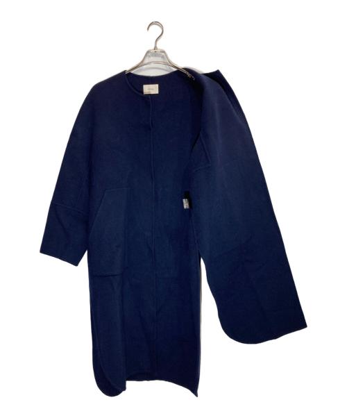 LE PHIL（ル フィル）LE PHIL (ル フィル) ソフトウールリバーノーカラーコート ネイビー サイズ:1の古着・服飾アイテム
