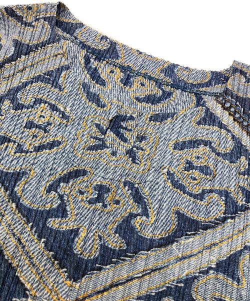 PLEATS PLEASE（プリーツプリーズ）PLEATS PLEASE (プリーツプリーズ) 転写プリントプリーツワンピース ブルー サイズ:4の古着・服飾アイテム