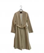 TOMORROW LAND collectionトゥモローランドコレクション）の古着「シャイニーグログラン ノーカラーベルテッドコート」｜ベージュ