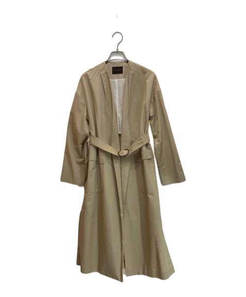 TOMORROW LAND collection（トゥモローランドコレクション）TOMORROW LAND collection (トゥモローランドコレクション) シャイニーグログラン ノーカラーベルテッドコート ベージュ サイズ:36の古着・服飾アイテム