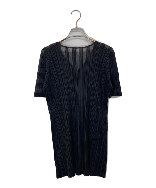 PLEATS PLEASE（プリーツプリーズ）PLEATS PLEASE (プリーツプリーズ) シアーストライププリーツカットソー ブラック サイズ:3の古着・服飾アイテム