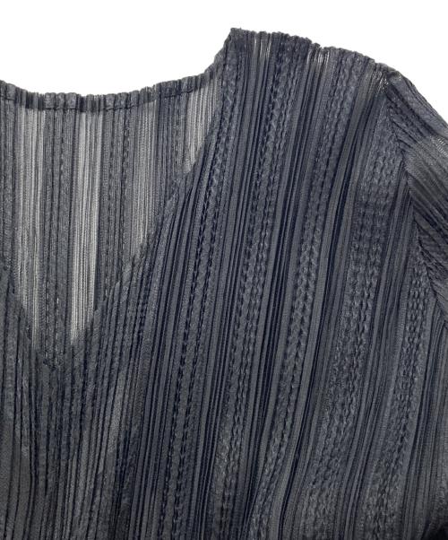 PLEATS PLEASE（プリーツプリーズ）PLEATS PLEASE (プリーツプリーズ) シアーストライププリーツカットソー ブラック サイズ:3の古着・服飾アイテム