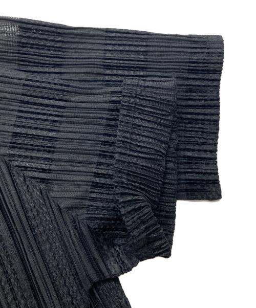 PLEATS PLEASE（プリーツプリーズ）PLEATS PLEASE (プリーツプリーズ) シアーストライププリーツカットソー ブラック サイズ:3の古着・服飾アイテム