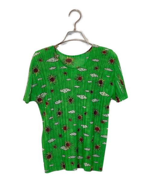 PLEATS PLEASE（プリーツプリーズ）PLEATS PLEASE (プリーツプリーズ) プリントプリーツブラウス グリーン サイズ:3の古着・服飾アイテム