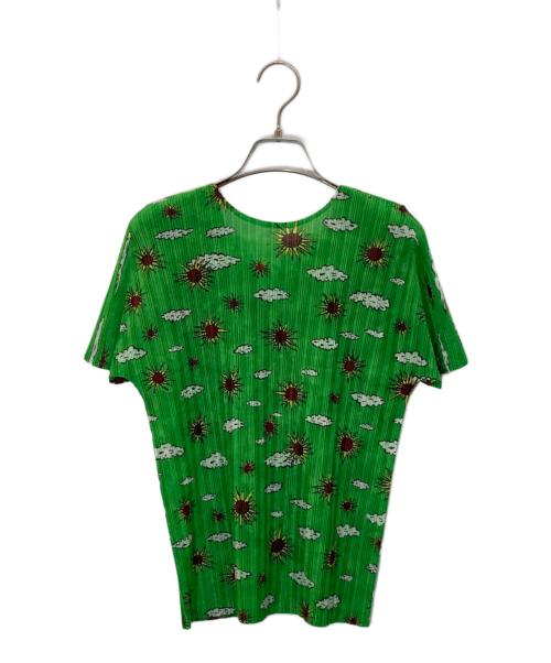 PLEATS PLEASE（プリーツプリーズ）PLEATS PLEASE (プリーツプリーズ) プリントプリーツブラウス グリーン サイズ:3の古着・服飾アイテム