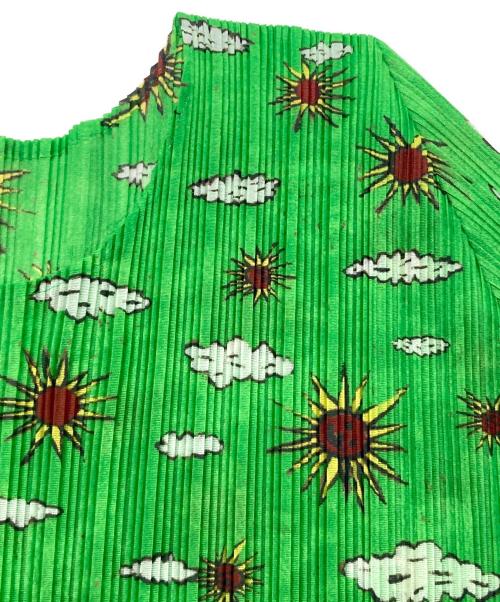 PLEATS PLEASE（プリーツプリーズ）PLEATS PLEASE (プリーツプリーズ) プリントプリーツブラウス グリーン サイズ:3の古着・服飾アイテム