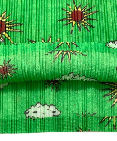 PLEATS PLEASE（プリーツプリーズ）PLEATS PLEASE (プリーツプリーズ) プリントプリーツブラウス グリーン サイズ:3の古着・服飾アイテム