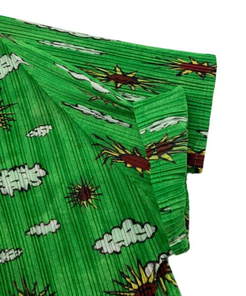 PLEATS PLEASE（プリーツプリーズ）PLEATS PLEASE (プリーツプリーズ) プリントプリーツブラウス グリーン サイズ:3の古着・服飾アイテム