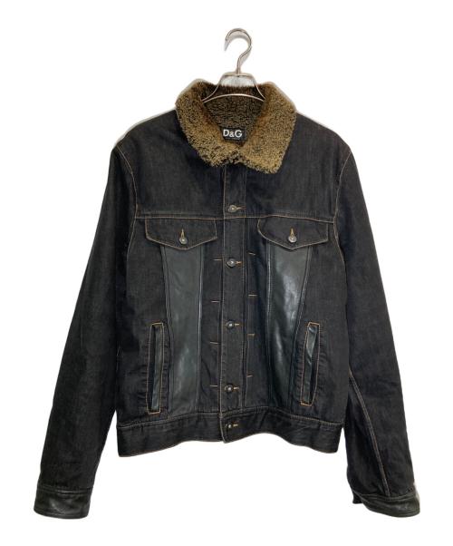 D&G（ディーアンドジー）D&G (ディーアンドジー) レザー切替ボアデニムジャケット ブラック サイズ:XXLの古着・服飾アイテム