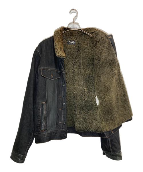 D&G（ディーアンドジー）D&G (ディーアンドジー) レザー切替ボアデニムジャケット ブラック サイズ:XXLの古着・服飾アイテム