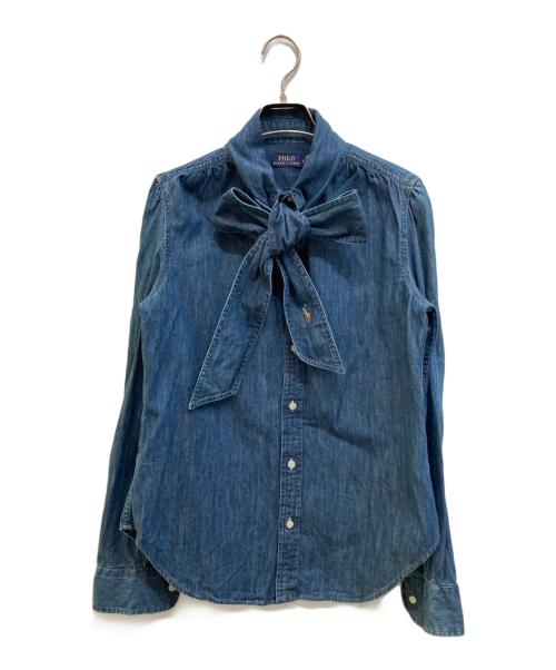 POLO RALPH LAUREN（ポロ・ラルフローレン）POLO RALPH LAUREN (ポロ・ラルフローレン) デニムボウタイブラウス インディゴ サイズ:6の古着・服飾アイテム