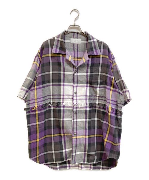 UNUSED（アンユーズド）UNUSED (アンユーズド) Fringe Short Sleeve Check Shirt パープル サイズ:2の古着・服飾アイテム