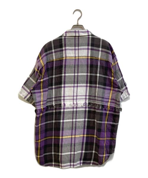 UNUSED（アンユーズド）UNUSED (アンユーズド) Fringe Short Sleeve Check Shirt パープル サイズ:2の古着・服飾アイテム