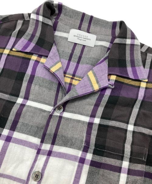 UNUSED（アンユーズド）UNUSED (アンユーズド) Fringe Short Sleeve Check Shirt パープル サイズ:2の古着・服飾アイテム